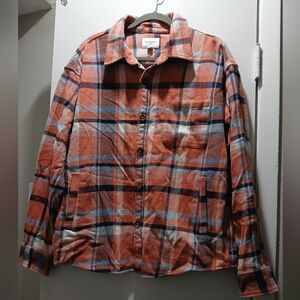Men's Plaid Shirt Jacket - Shacket - Orange and Blue